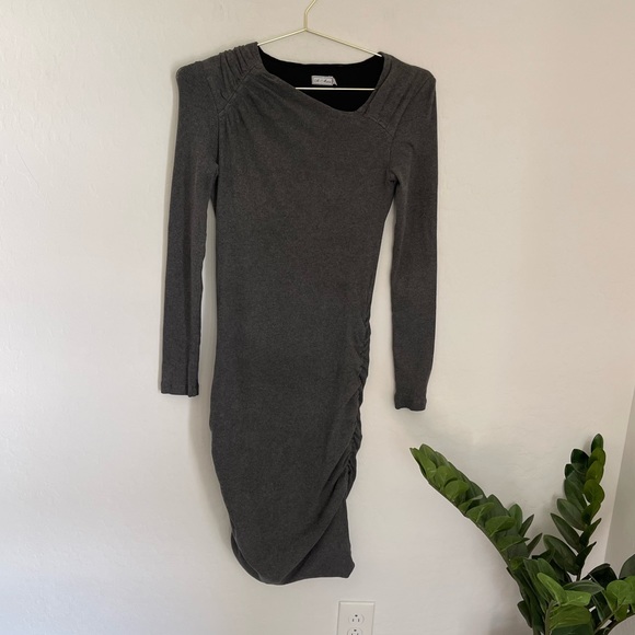 long sleeve grey bodycon dress Grey Vertical Stripes Polo Neck Bodycon Dress main image 0